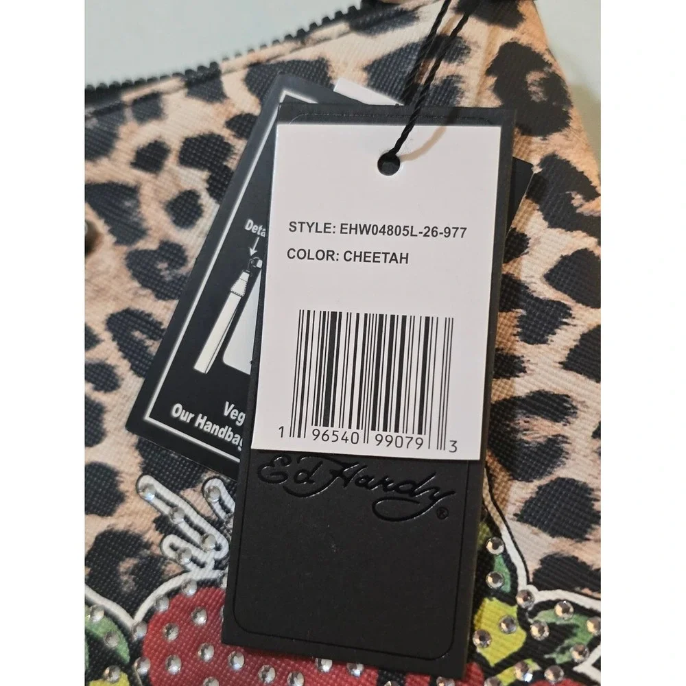 Ed Hardy Cheetah Leopard Print Love Hearts Rhinestone Wristlet NWT